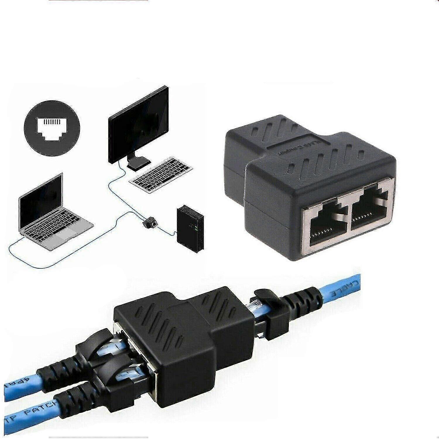 Rj45 Splitter Adapter 1 To 2 Ways Dual Female Port Cat5/6/7 Lan Ethernet Cable