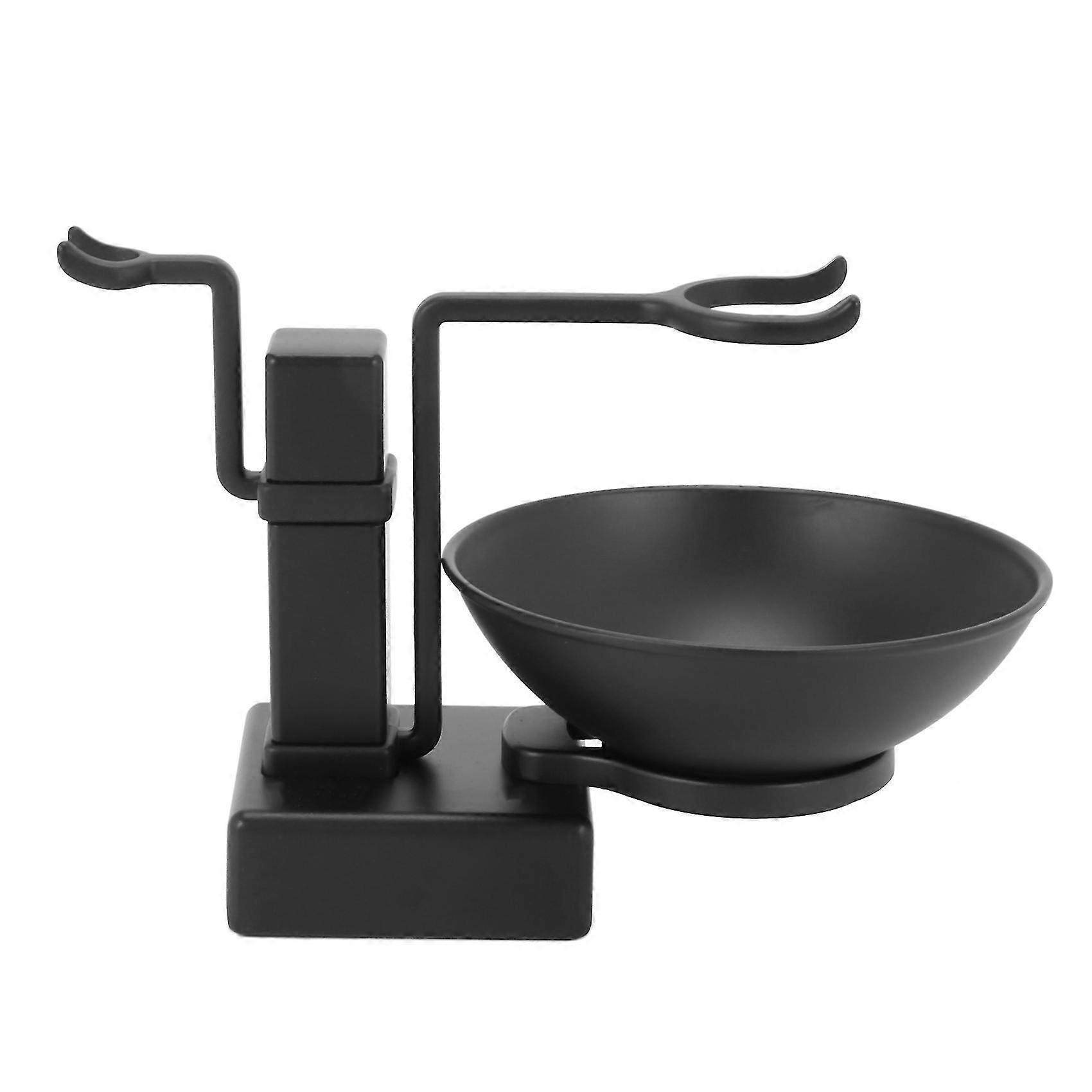 Barberstativ til badet, metall, stativsett - barberkostholder + såpekopp, koppskål, svart