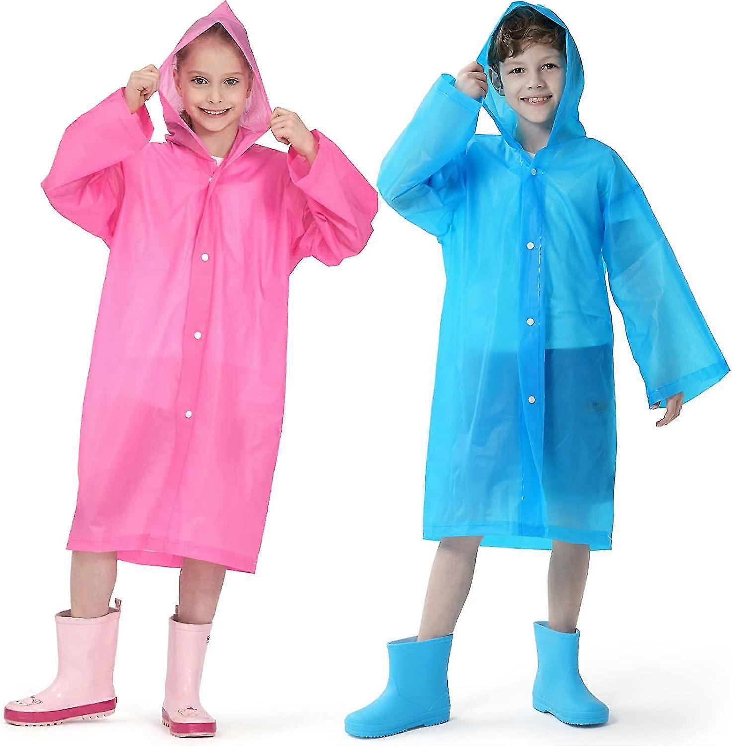 2 Pack Raincoats For Kids. Reusable Rain Ponchos With Hood And Sleeves Waterproof Rain Coat