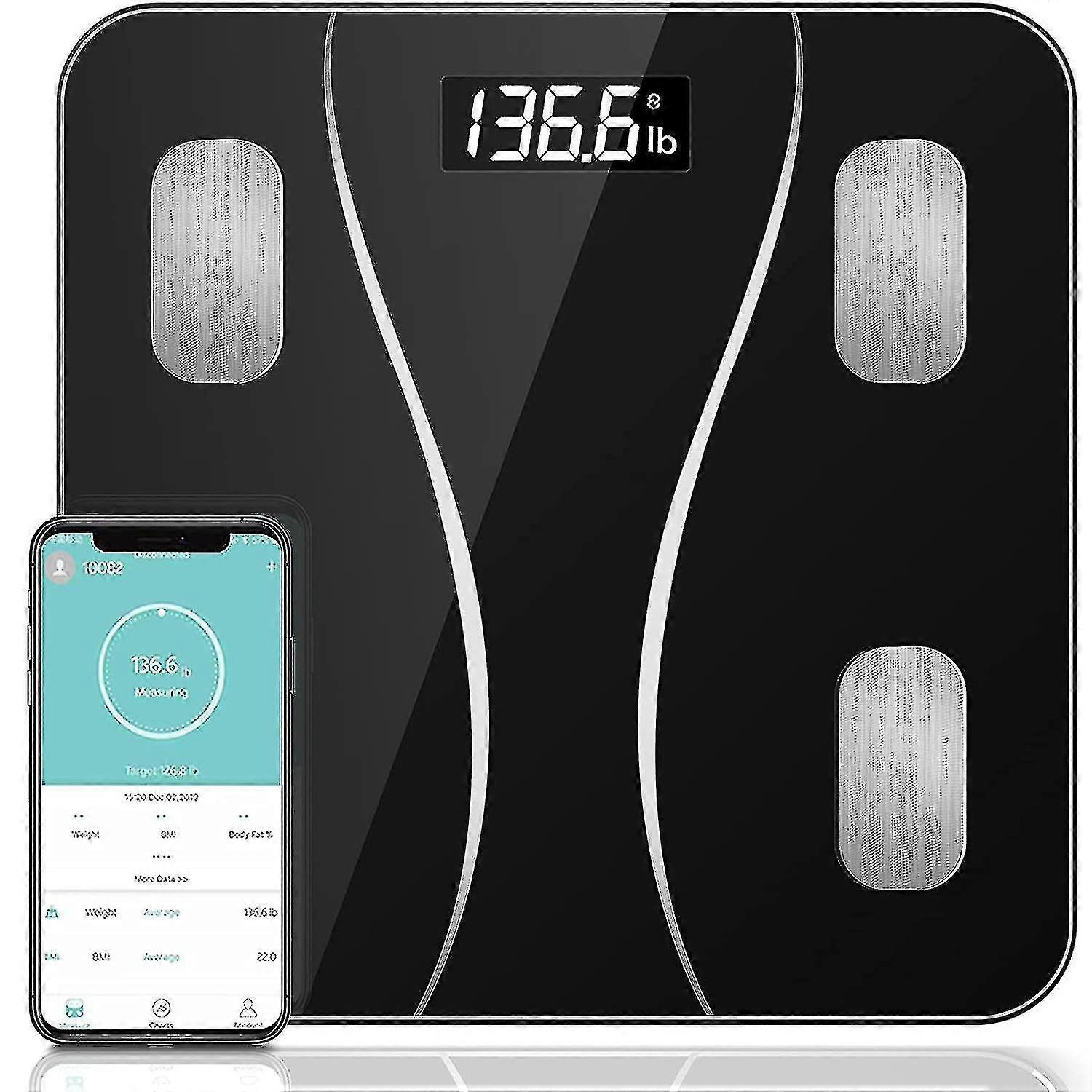 Bluetooth Body Fat Scale, Smart Wireless Bmi Bathroom Weight Scale Body Composition Monitor Health Analyzer With Smartphone App For Body Weight, Fat