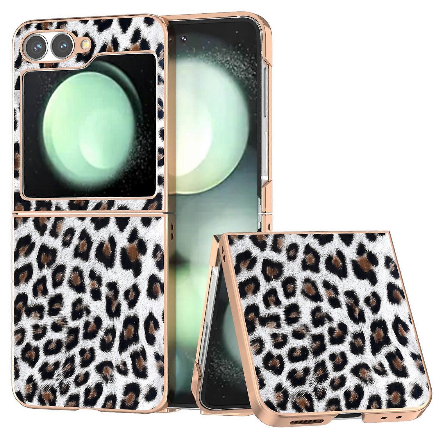 For Samsung Galaxy Z Flip6 5G Case Electroplating Leopard Pattern PU+TPU Phone Cover - Silver