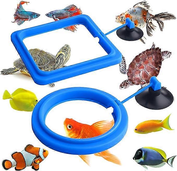 Fish Feeder Ring, 2pcs Aquarium Fish Turtle Accessories Water Tank Fish Turtle Feeder Ring Red (Blue)