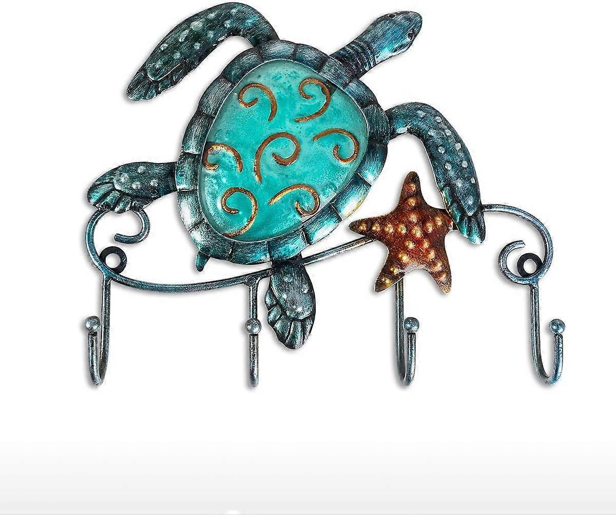 Turtle Door Hook Iron Key Ring Hooks Decor Hook with 4 Hooks,Blue