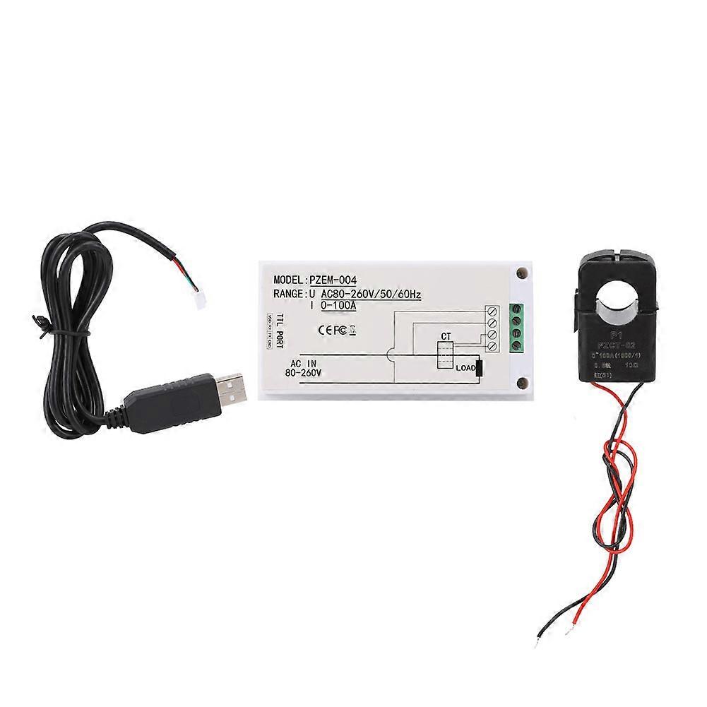 LED-Digitalanzeige, Spannung, Strom, Leistung, Energiemesser, Multifunktionstester (PZEM-004 (Tester, Split-Core-Transformator, USB-Adapter) )