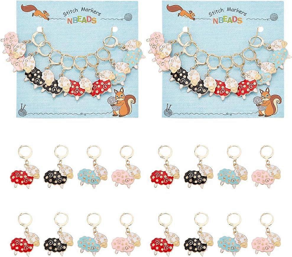 16 Pcs 4 Colors Rhinestone Sheep Stitch Markers Enamel Crochet Stitch Marker Removable Leverback Hoop Locking Stitch Marker for Knitting Weaving Sewin