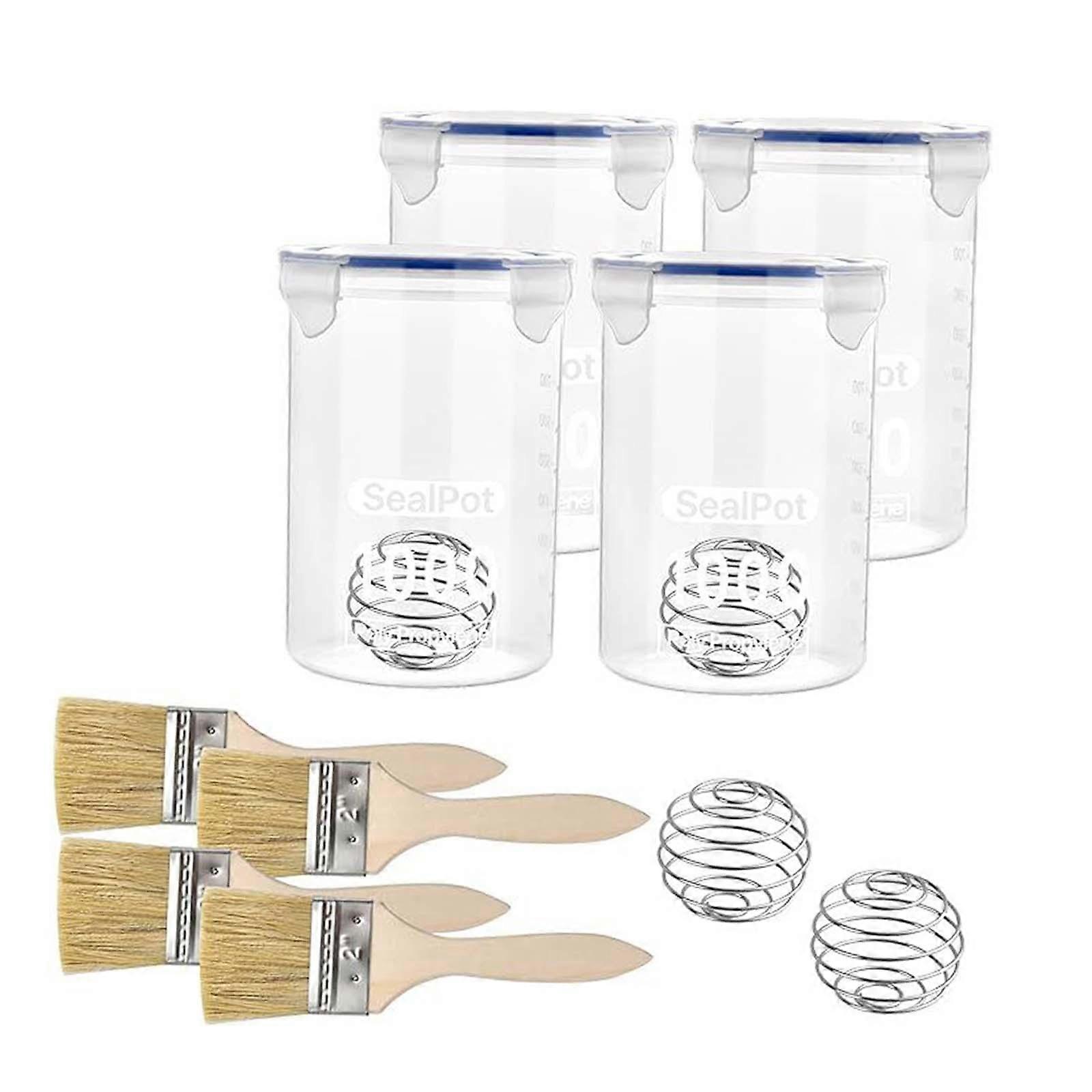 4 Sets Paint Containers with Metal Balls and Brushes 1000ml for Home Repairs