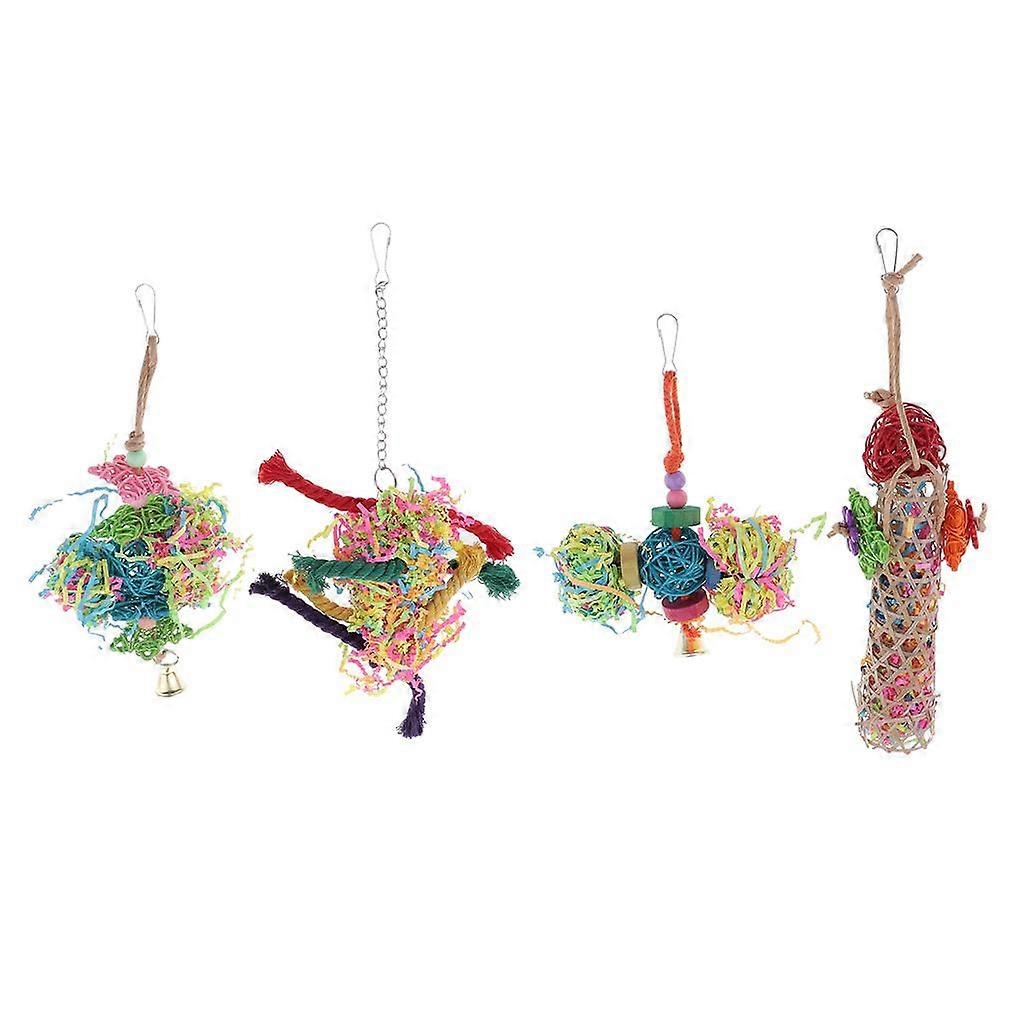 4 Pcs Colored Parrot Chewing Chew Toys Cage Hanging Swing Rope Random Color