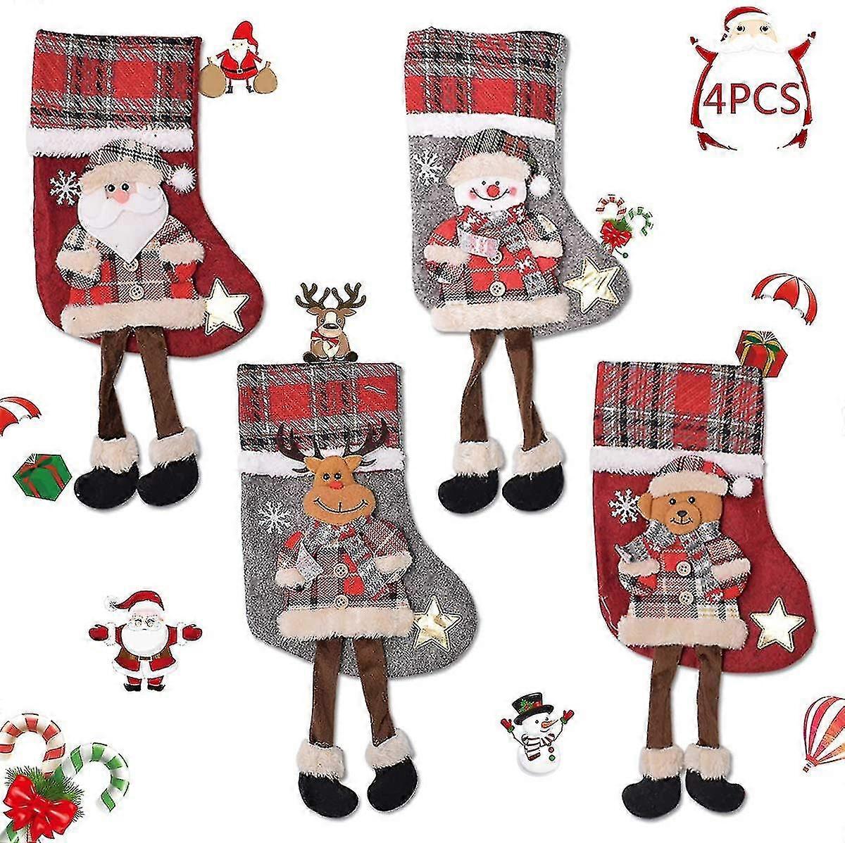 4pcs Santa Claus Stocking Set, Christmas Stocking Gift Bag