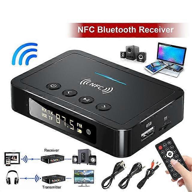 V5.0 Bluetooth-compatible Adapter NFC Wireless Transmitter Receiver Car M6 Fm 3-in-1 Audio Adapter With Led Display