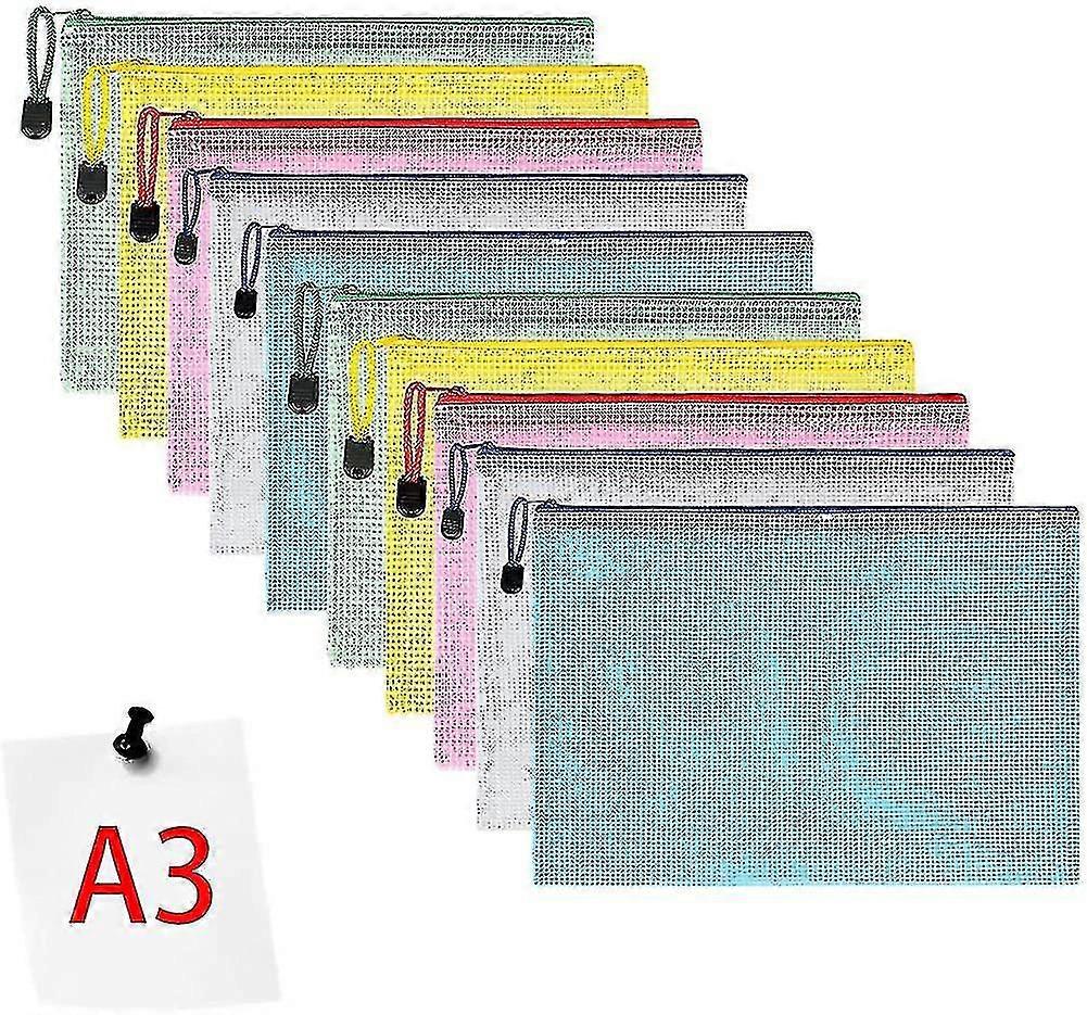 Document Pocket A3, 10 Pieces A3 File Zippered Pockets, Mesh Plastic Zippered--
