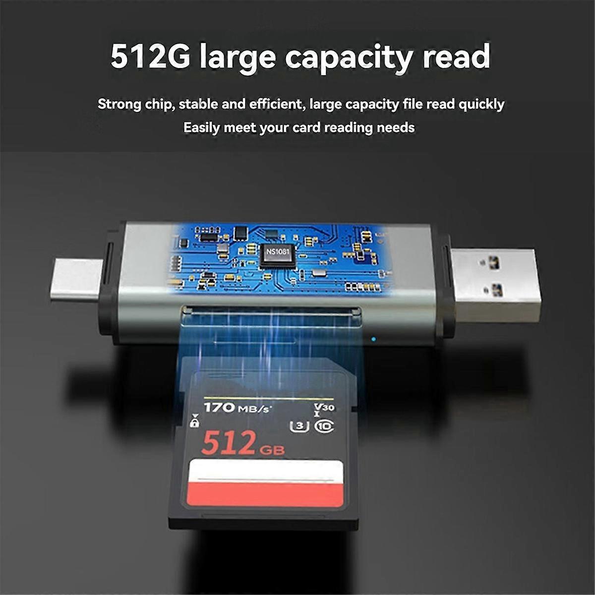 USB C & USB 3.0 Dual Connector SD Card Reader High-Speed Micro-SD/TF Card Adapter for PC, Tablet,