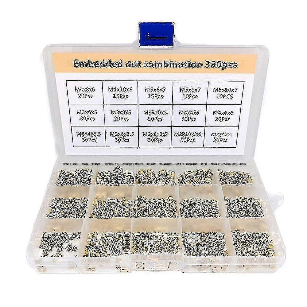 330pcs Embedded Nut Combination Copper Nut M2/m3/m4/m5 Brass Knurled Round Molded-in Insert Nut Packed In Organizer Box--