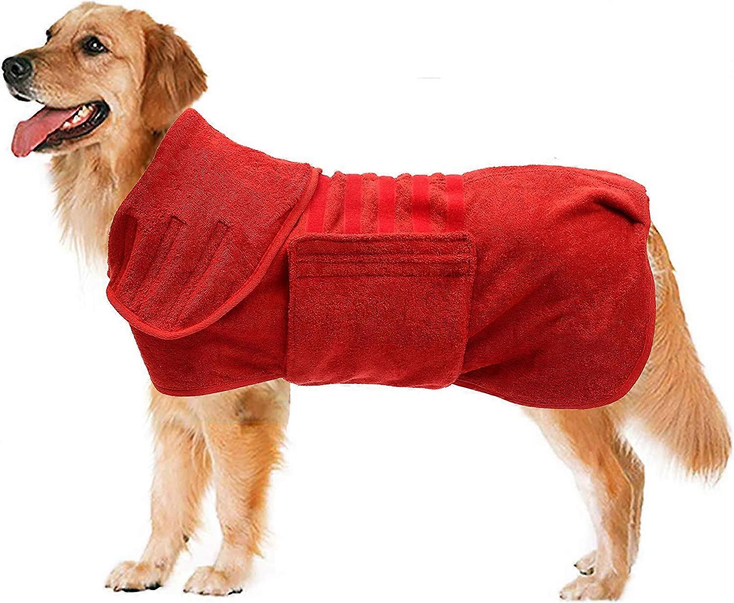 Super Absorbent Microfiber Dog Bathrobe,with Stretchable Belt, Pet Drying Coat-Red-S
