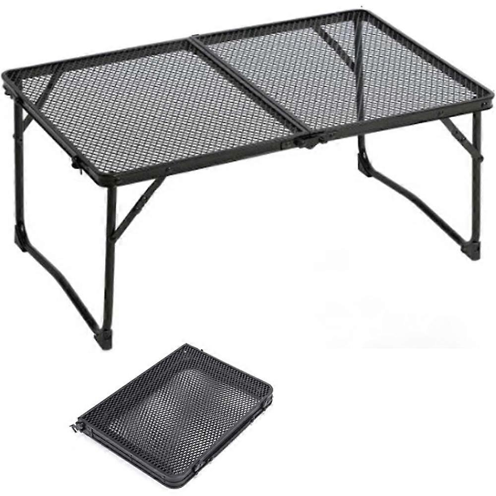 Folding Grill Table, Lightweight Portable Grill Stand Table for Outdoor Camping Picnic BBQ, Adjustable Height, Black with Side Table