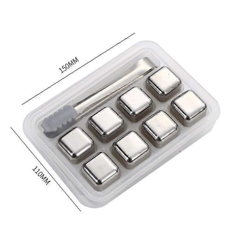 Stainless Steel Reusable Ice Cubes - Set of 8 with Tongs and Ice Cube Trays