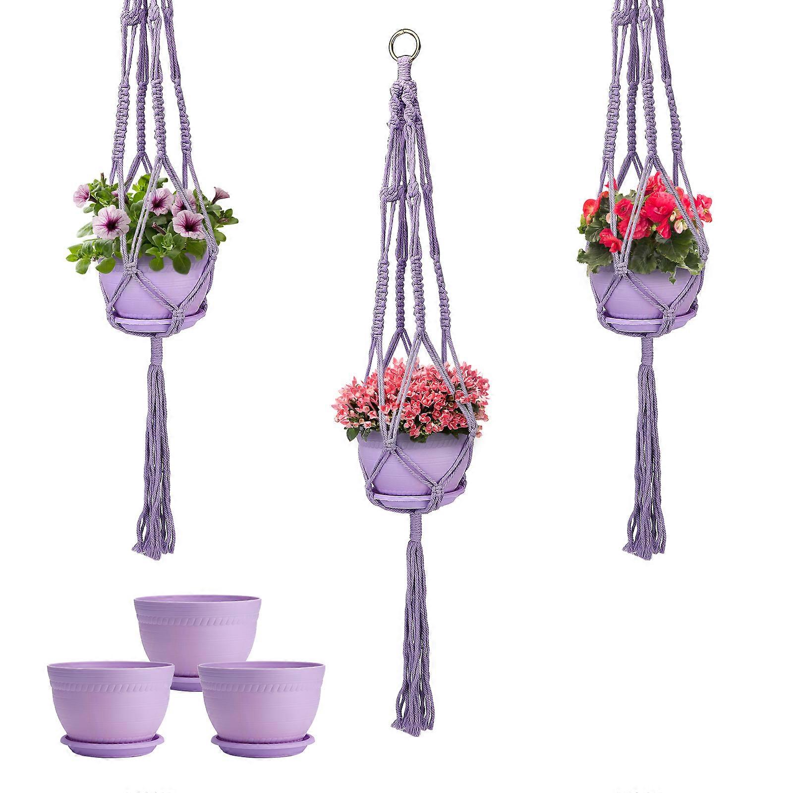 New Upgrade 3Pcs/Set Planter Basket with Hanging Ropes Decorative Flower Pot Holder