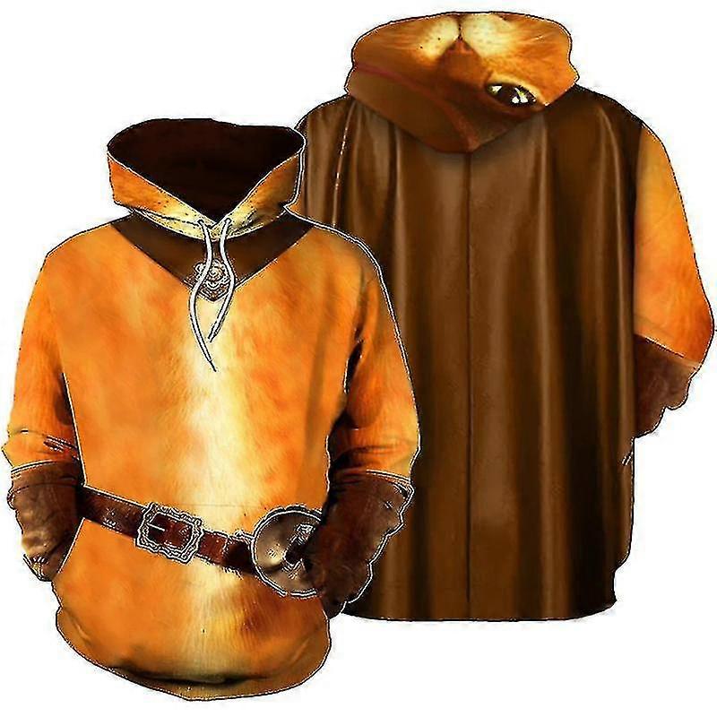 Puss In Boots تأثيري هالوين تظهر نفس النمط أزياء الرجال والنساء تأثيري قطعة واحدة المنزل ارتداء قميص من النوع الثقيل