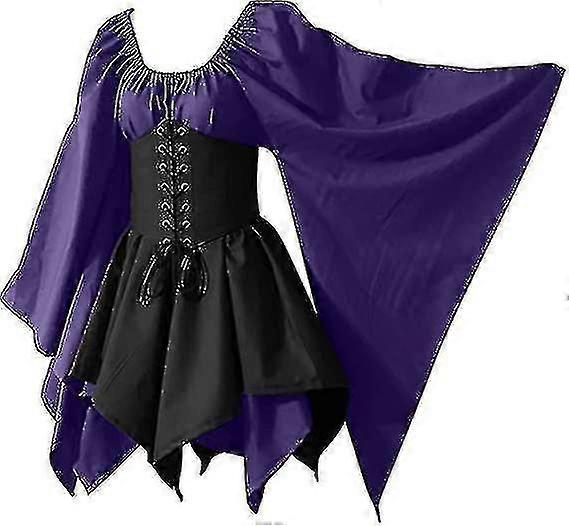 ハロウィーンレトロ長袖コルセットドレス女性中世のコスプレ衣装ゴシックドレス