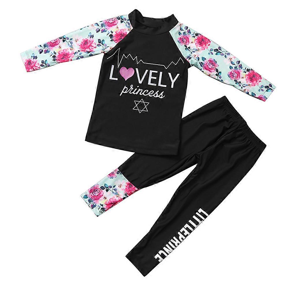 Pitkähihainen lasten tyttöjen uimapuku - nopeasti kuivuva, aurinkovoidetta, polyesteri kaksiosainen uimapuku lasten rantavaatteille