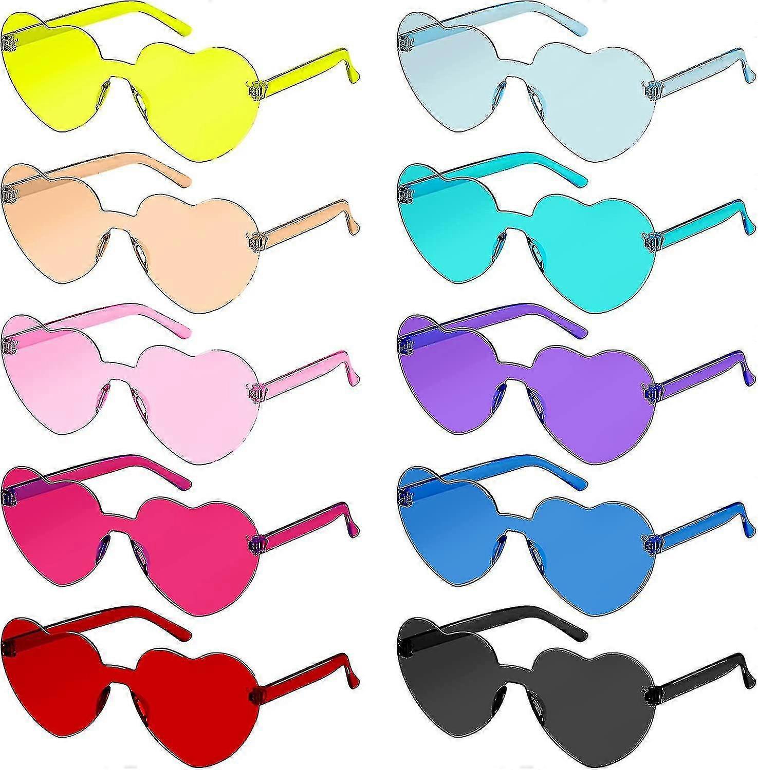 Ochelari de inima 10 buc Rimless Inima ochelari de soare Dragoste inima în formă de ochelari de inima transparente colorate ochelari de inima Multipack moda Funky ochelari de vedere pentru femei mine