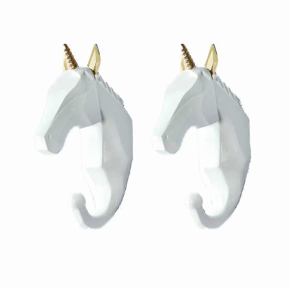 Punch-free Animal Key Coat Hooks 2 Pieces White Drawing Gold Unicorn)