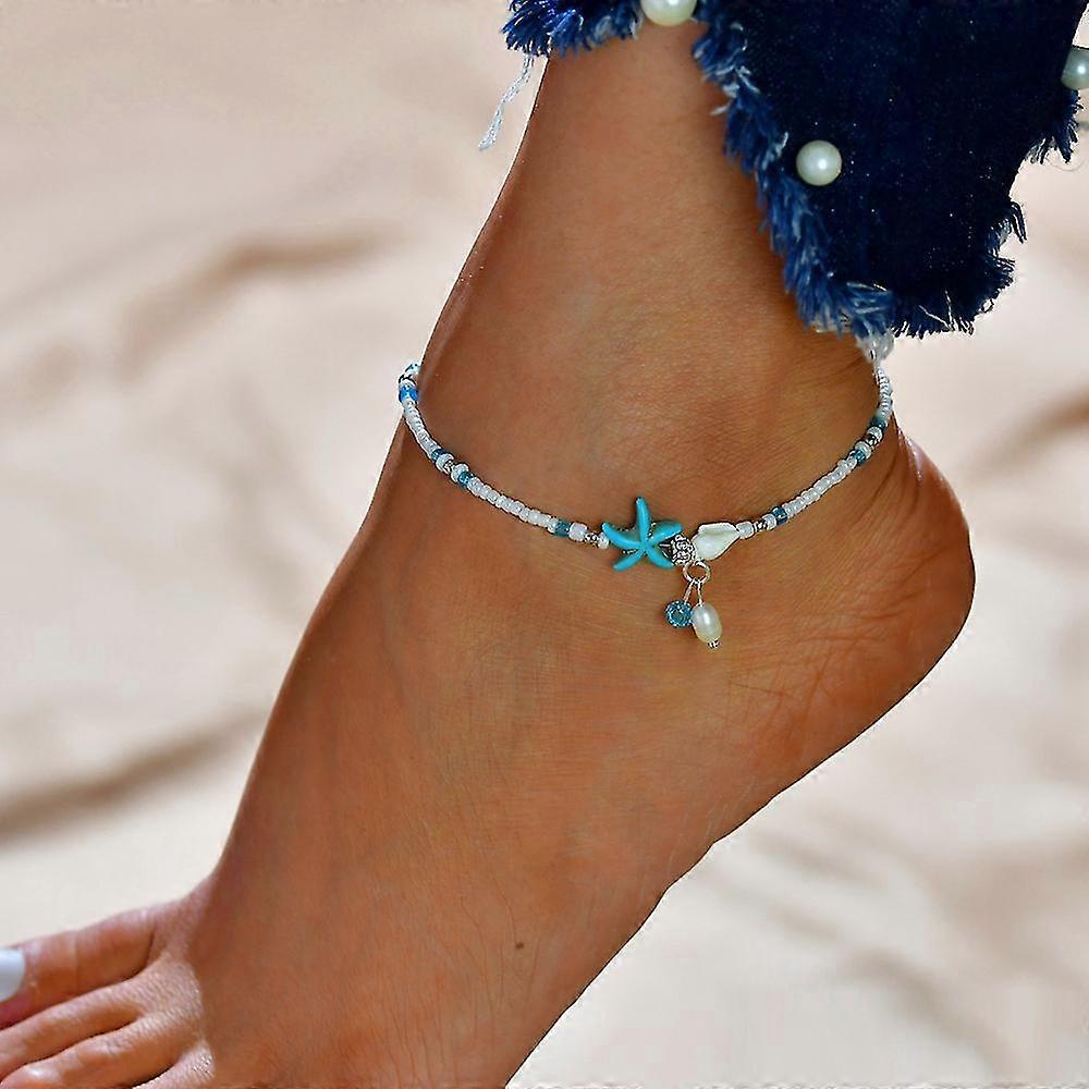 Boho Starfish Anklets Blue