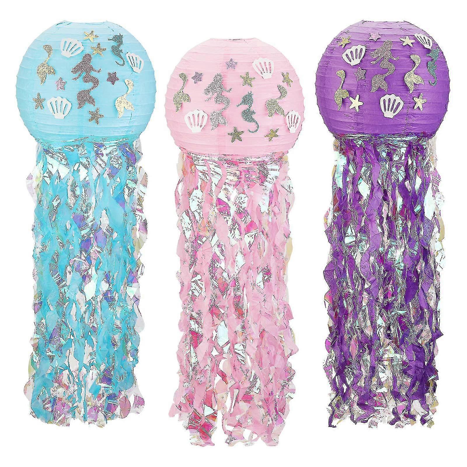 3 Pcs Jellyfish Paper Lanterns, Summer Mermaid Paper Lanterns For Ocean Theme Party