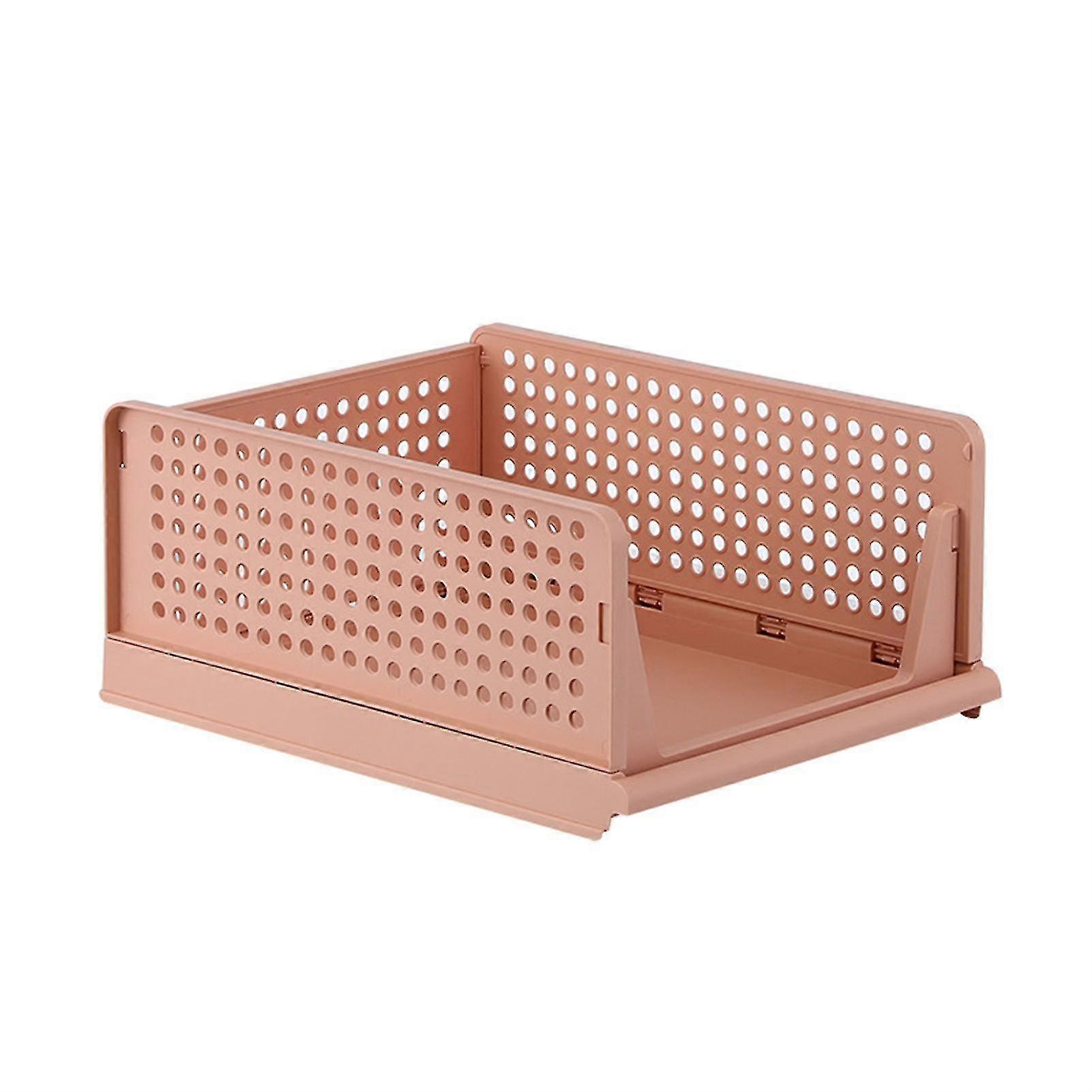 Large Pink Stackable Plastic Storage Basket for Bedroom Living Room Wardrobe