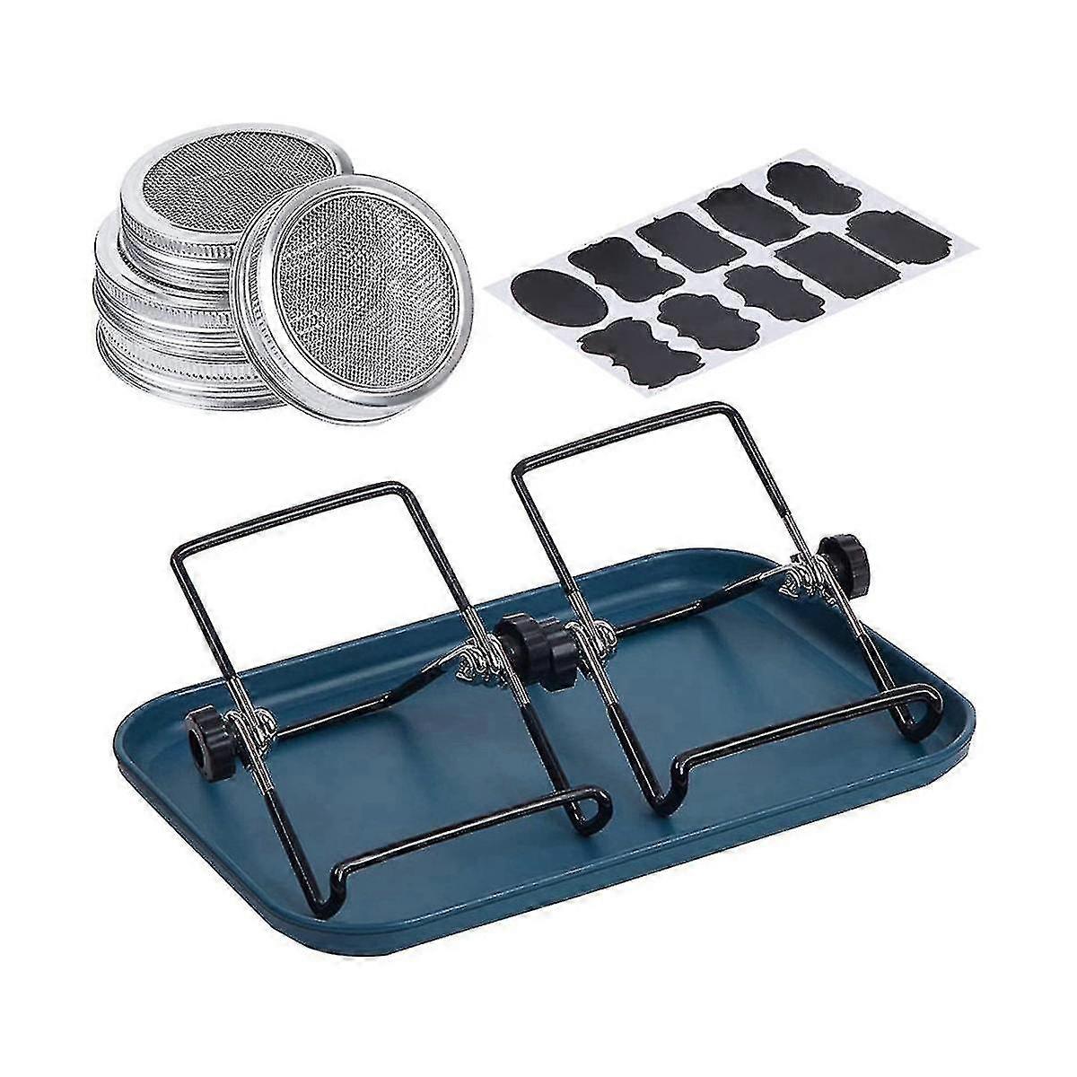 Sprouting Kit, 4 Pcs Stainless Steel Sprouting Lids,2 Sprouting Stands,sprouting Tray,label Sticker
