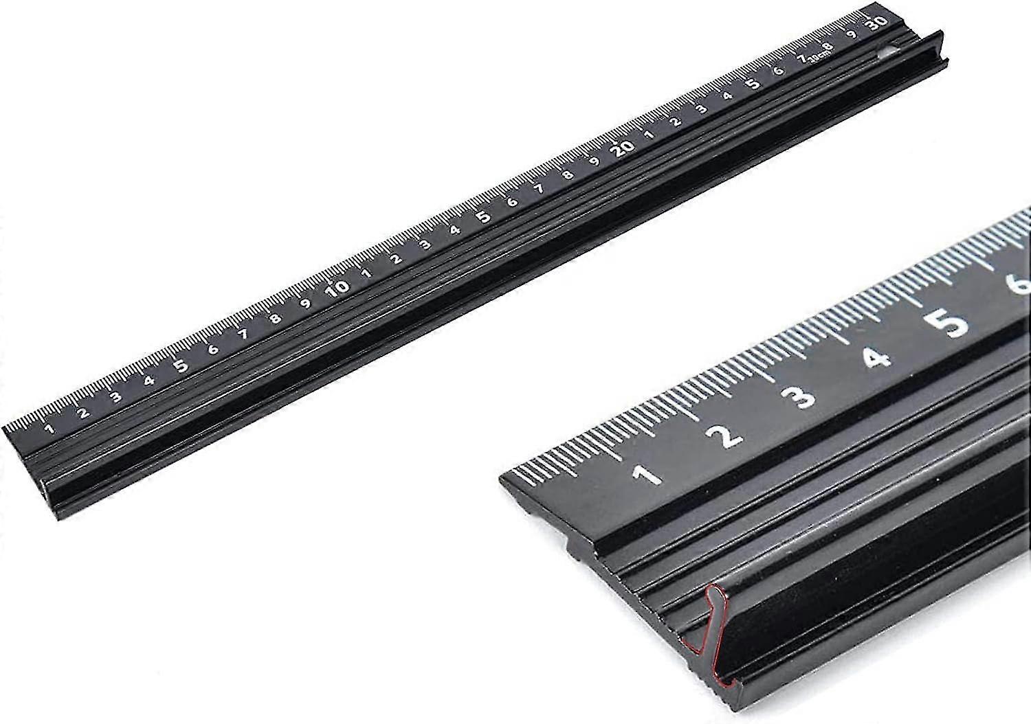 30cm Raised Grip Aluminium Ruler - Black