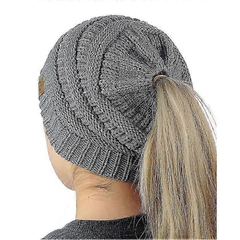 1pcs Soft Stretch Cable Knit Messy High Bun Ponytail Beanie Hat