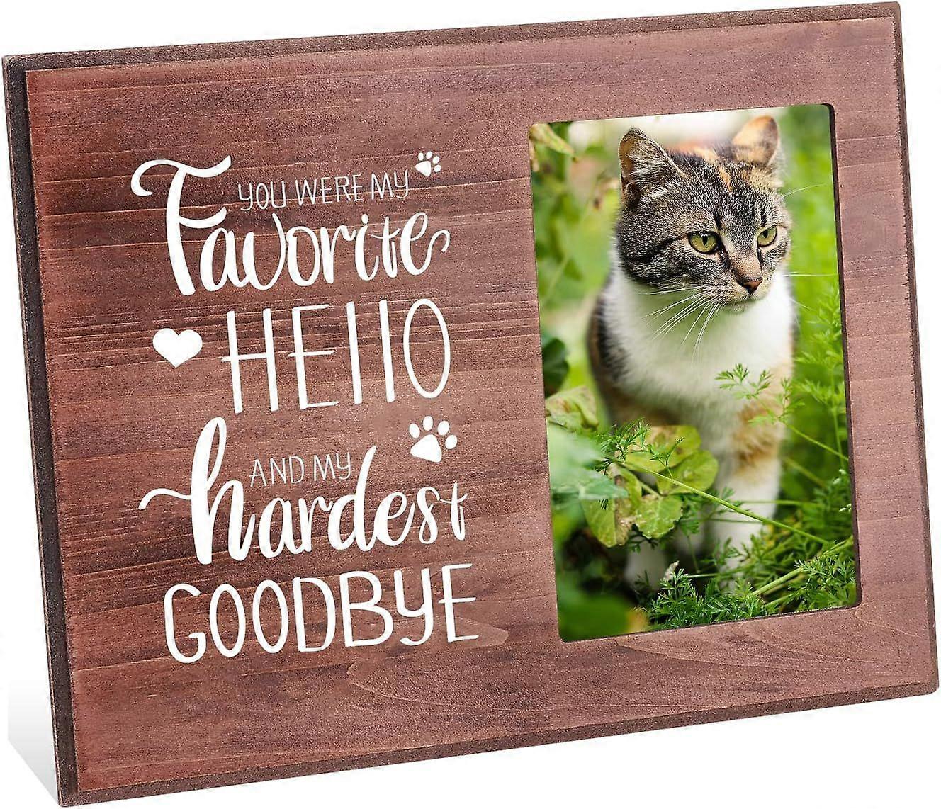 4x6 Inch Pet Memorial Picture Frame Natural Wood Photo Frame Rectangle Frame with You were My Favorite Hello and My Hardest Goodbye Words