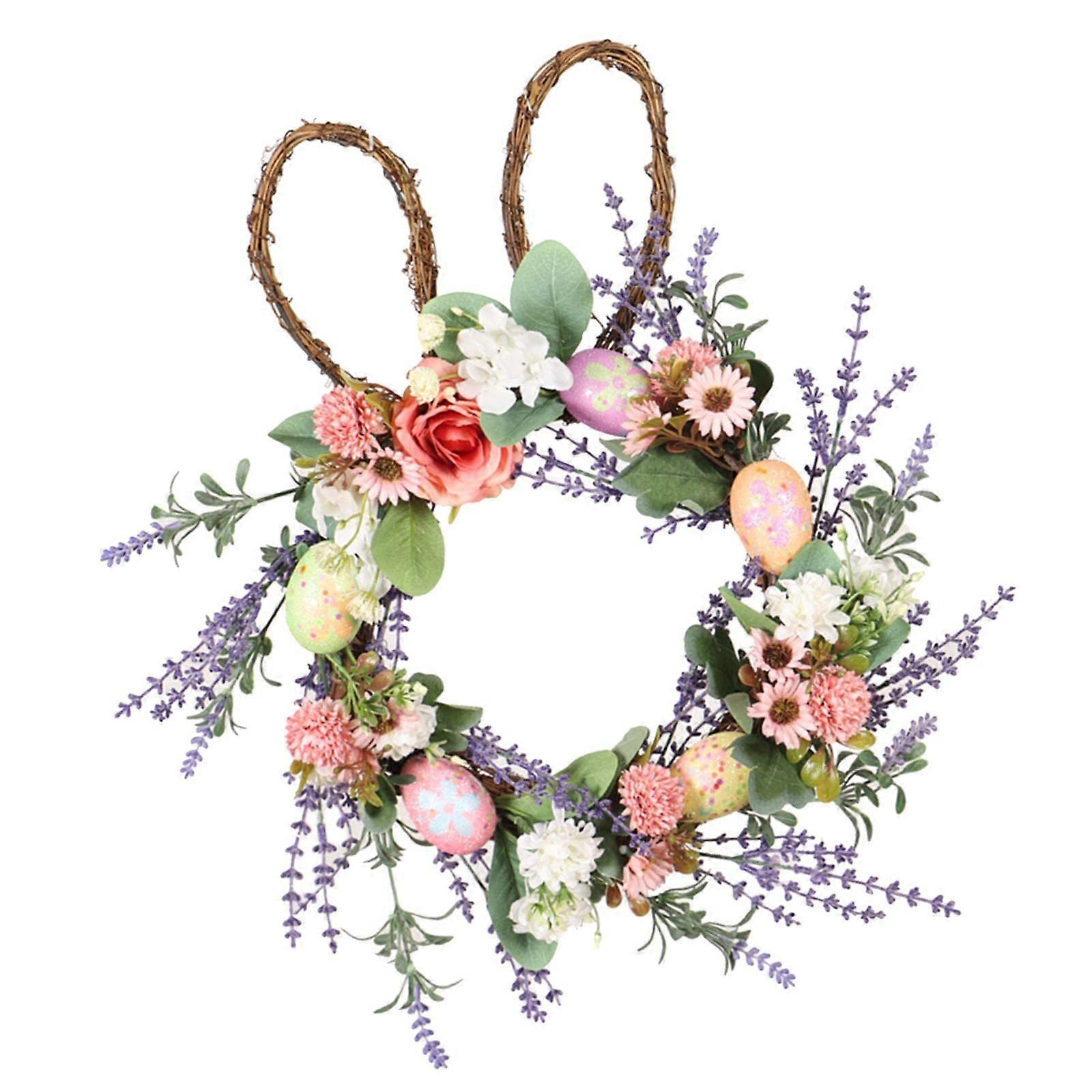 Easter Wreath Garland with Colored Eggs and Rabbits for Spring Decor