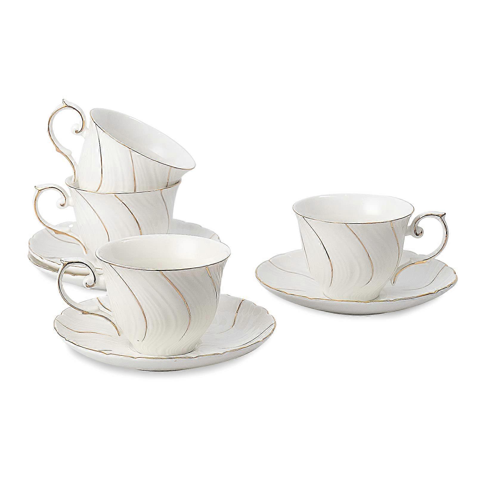 Ceramic 6oz Tea Cups and Saucers for Coffee - Set of 4, 6oz Capacity Teacups and Saucers, Teacups With Saucers