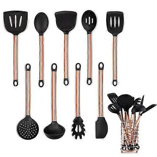 10pcs Rose Gold Plated Copper Handle Kitchen Silicone Cooking Utensils Set