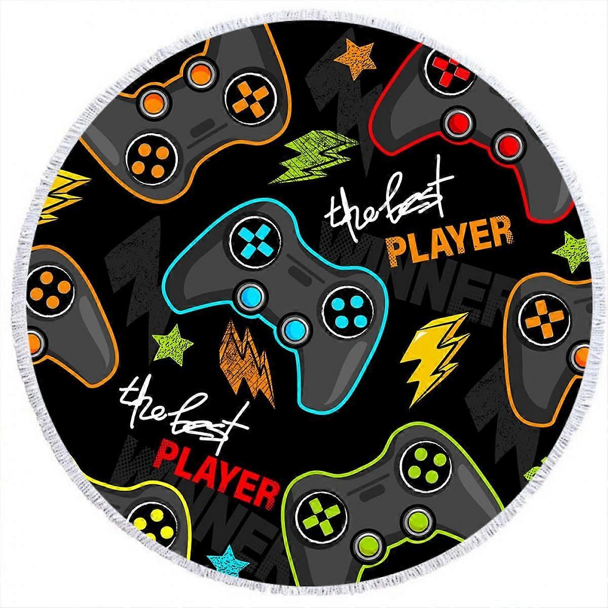 Beach Towel For Kids, Soft Super Absorbent Quick Dry Microfiber Towel 59'', Game Handle Print Round Beach Towel Swim Picnic Towel