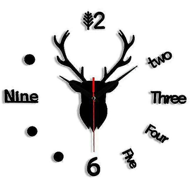 2pcs Deer Head Wall Sticker Wall Clock Diy Minimalist Clock Mute Wall Clock