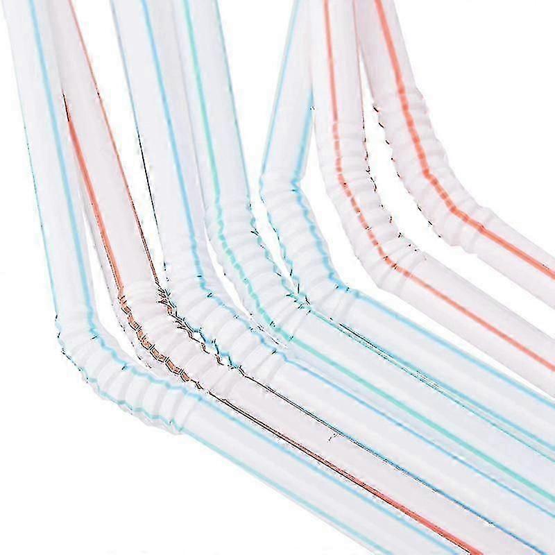 1000 Pcs Flexible Plastic Straws Striped Multi Colored Disposable Straw-