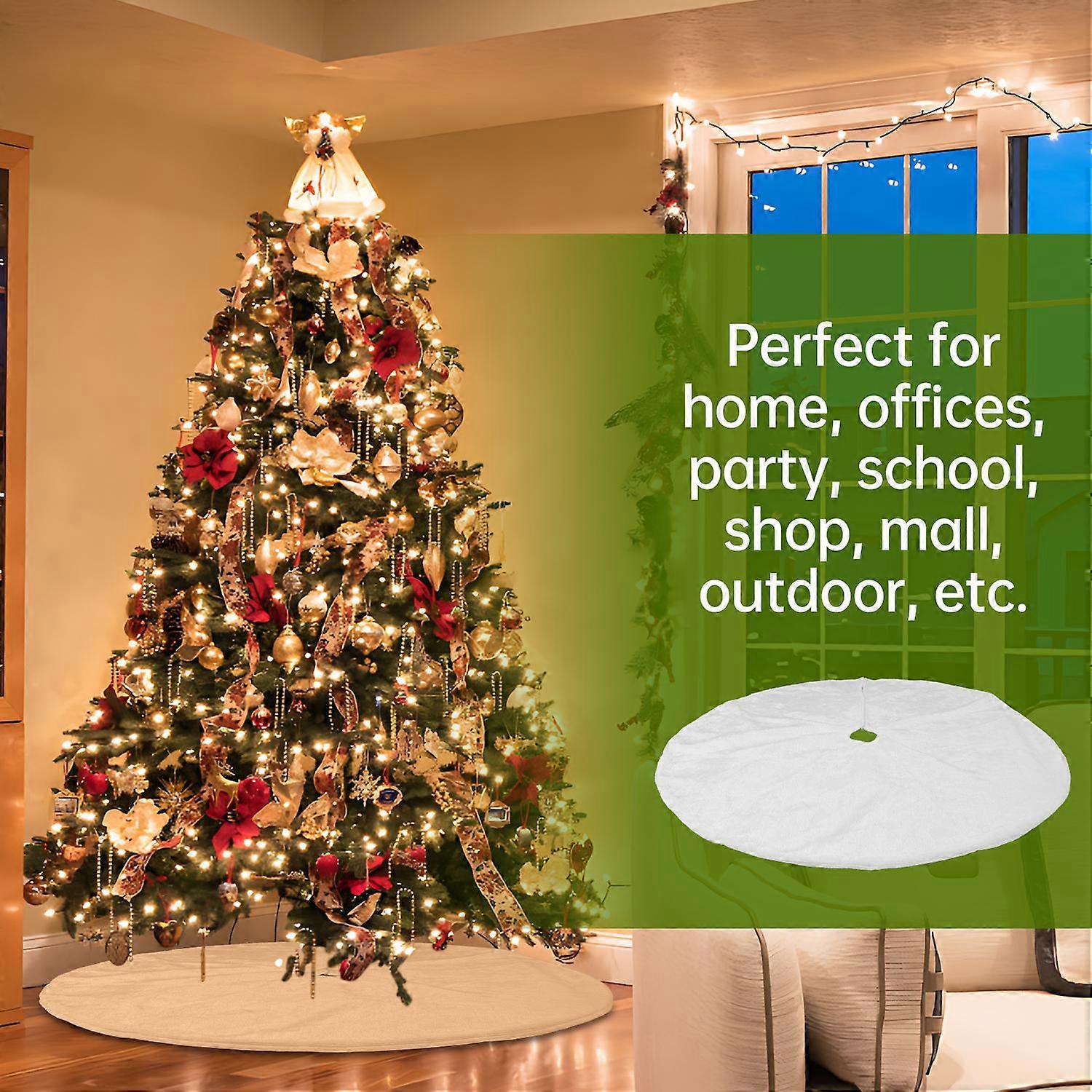 35 Inch White Faux Rabbit Fur Christmas Tree Skirt Soft Plush Xmas Tree Skirt Reusable for Merry Chr