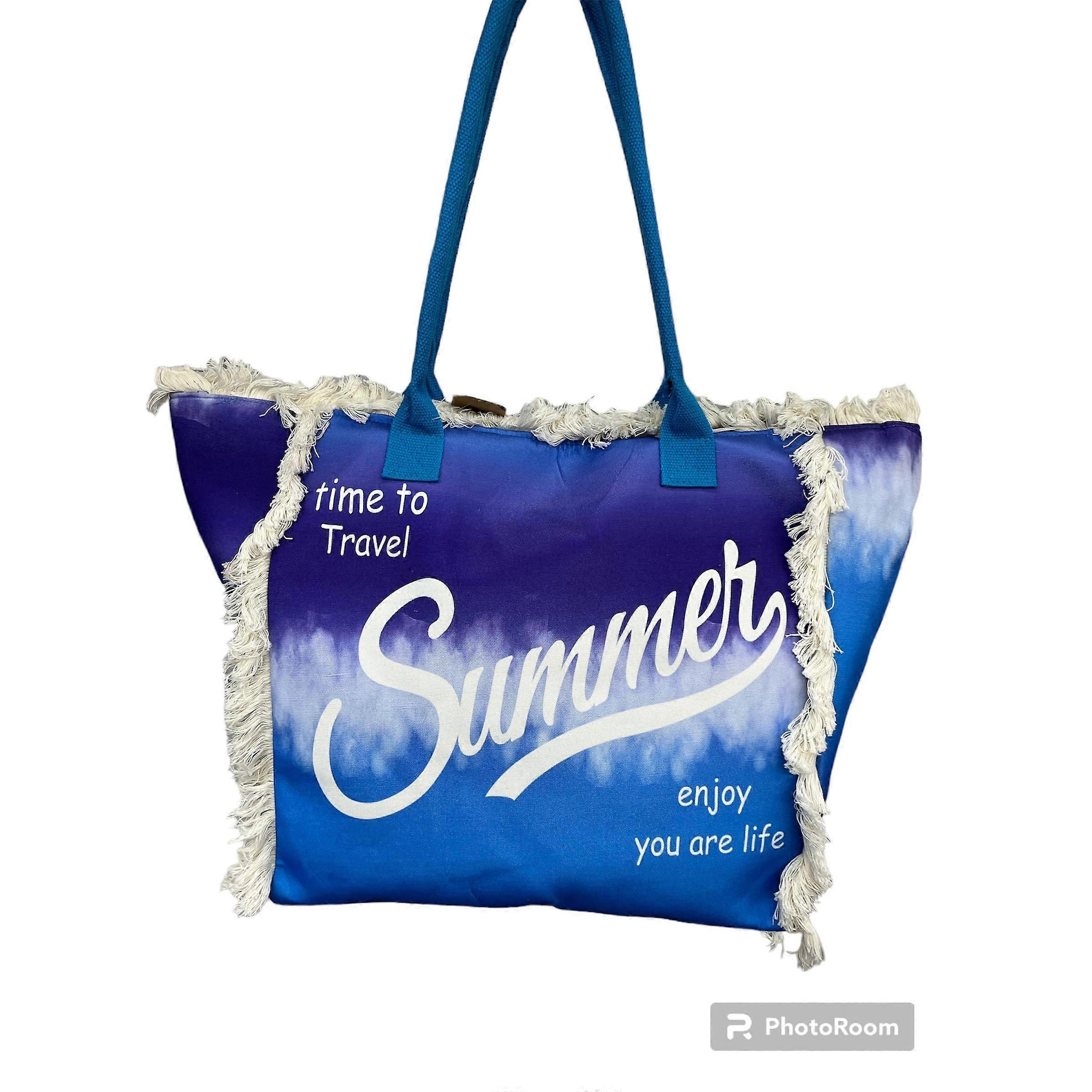 Large Beach or Pool Bag with Colorful Phrase Prints | Summer Model SIZE 55CM x 37CM x 19CM