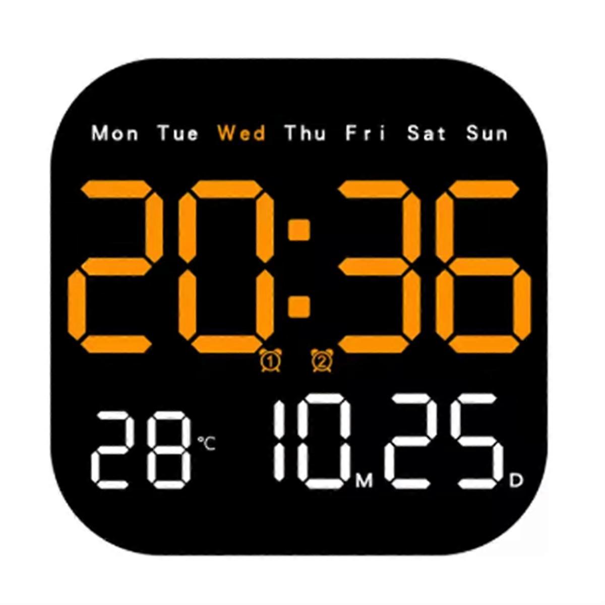 Digital Wall Clocks Temperature Date Week Dispaly Electronic Table Clock Wall-Mounted LED Alarm Clock Remote Control