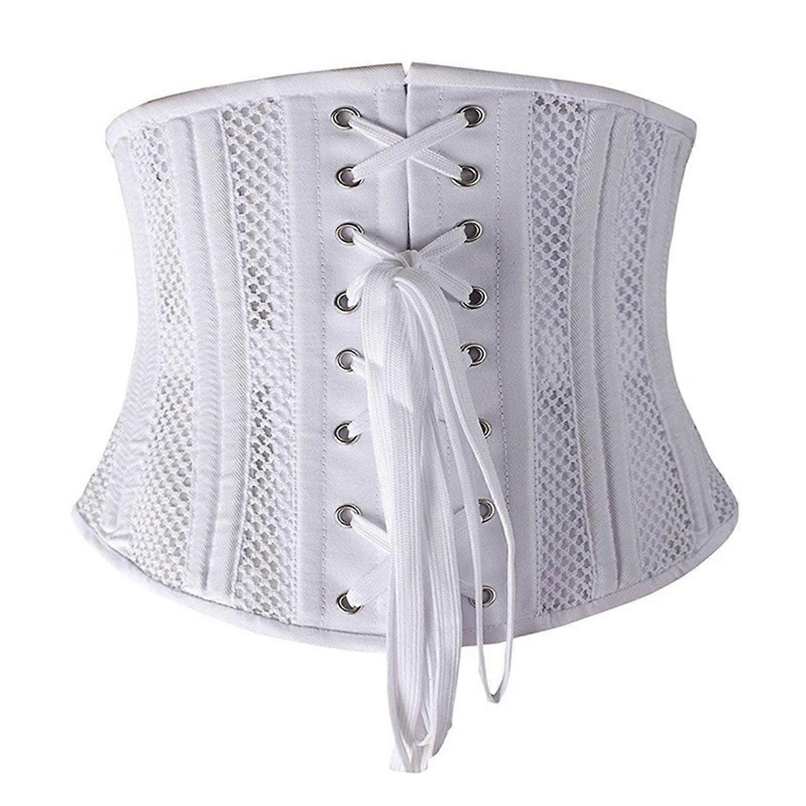 Women Wide Elastic Belly Waist Trainer Wide Waistband Strong Steel Bones Women's Heavy Duty Corset  for Women Girl  White S