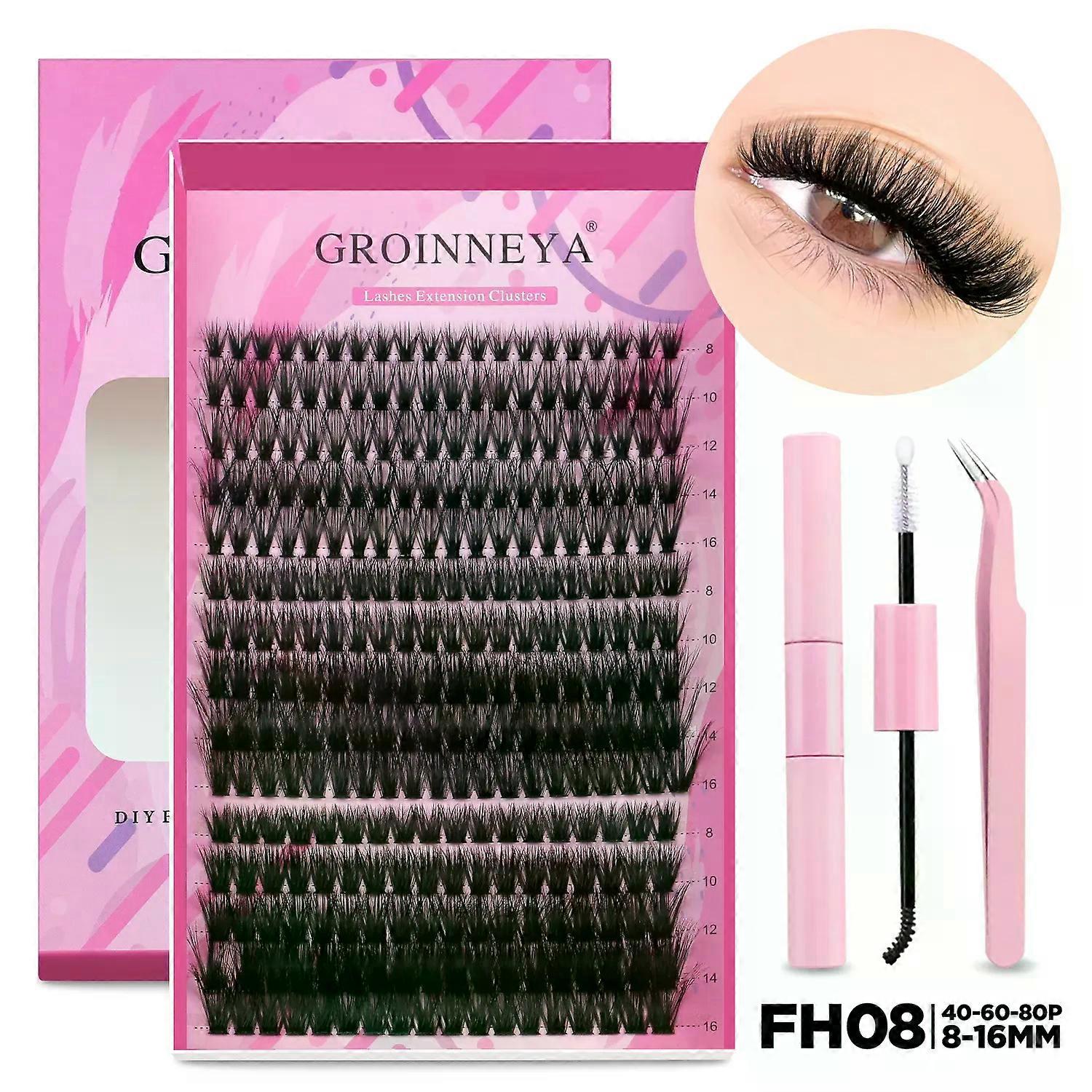 GROINNEYA DIY Lash Extension Kit Individual Lashes Cluster Mix Eyelashes Full Set Lashes Kit with Lash Bond and Seal At Home