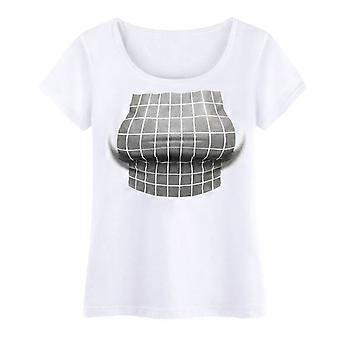 Women Short Sleeve O-Neck T-Shirt Funny 3D Effect Big Chest Boobs