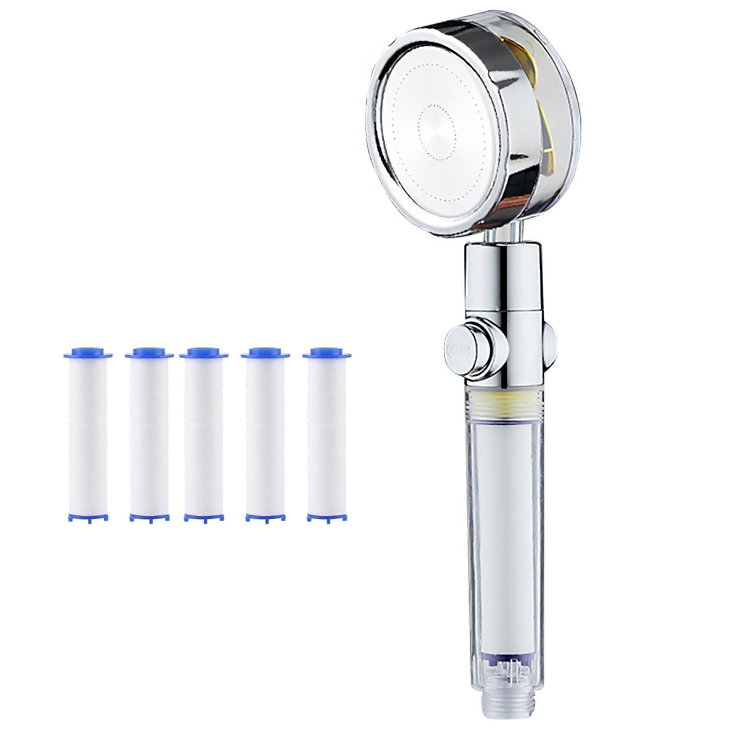 Shower Head Filter 6 Filter Elements High Pressure Handheld Vortex Hydro Jet 360° Rotatable Chrome Finish