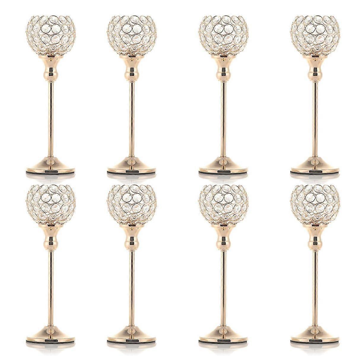 8 PCS Gold Crystal Candle Holders for Wedding Table Decoration