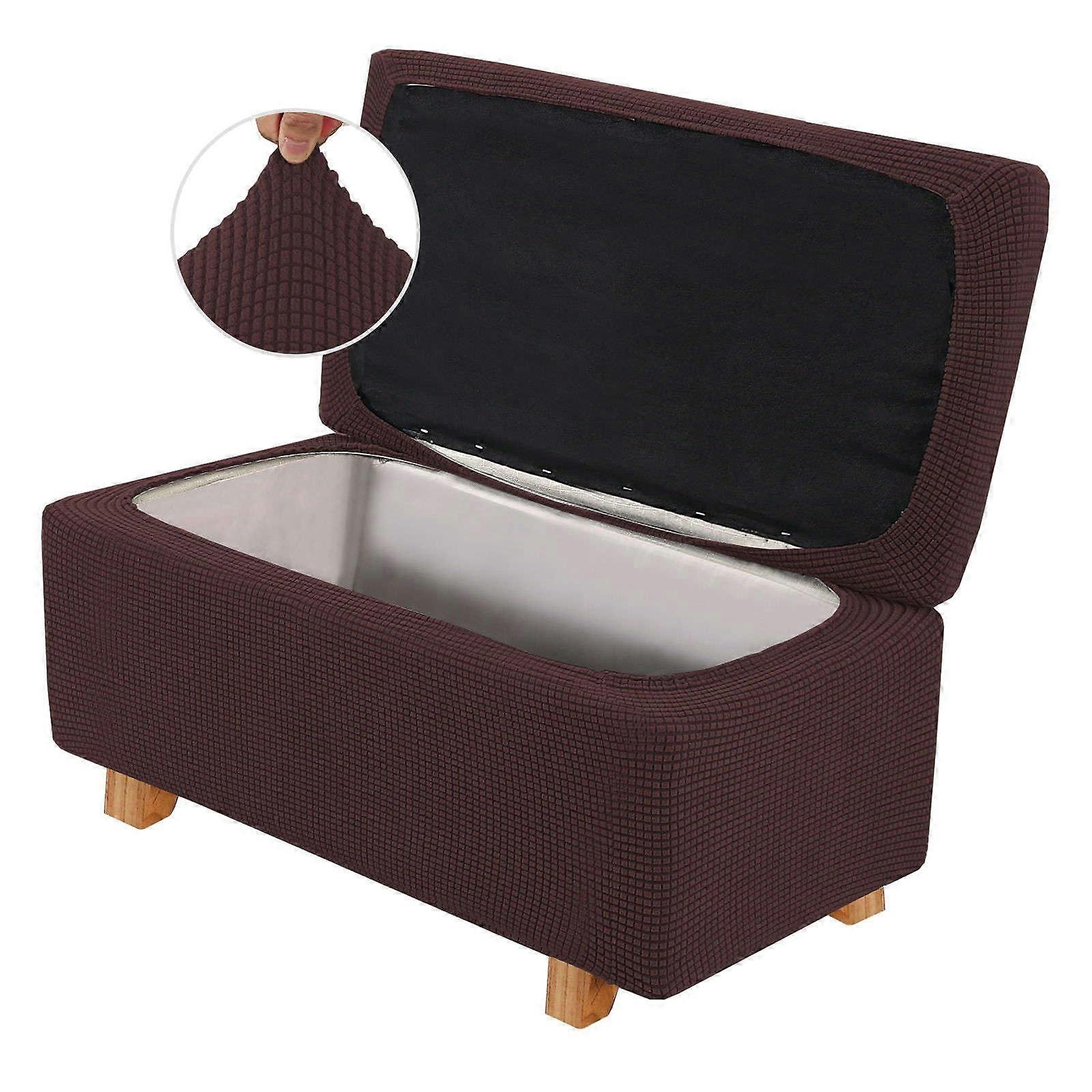 2 Piece Rectangle Ottoman Cover, Plaid Slipcovers for Large Footrest Stool, Stretch Non-Slip with Elastic Bottom for Living Room
