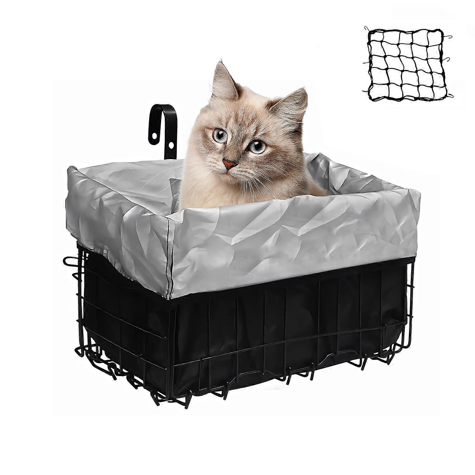 Electric Bike Front Basket with Lined Bag and Net Cover, Handlebar Cargo Carrier for Pets, Weather-Resistant, 15L Capacity