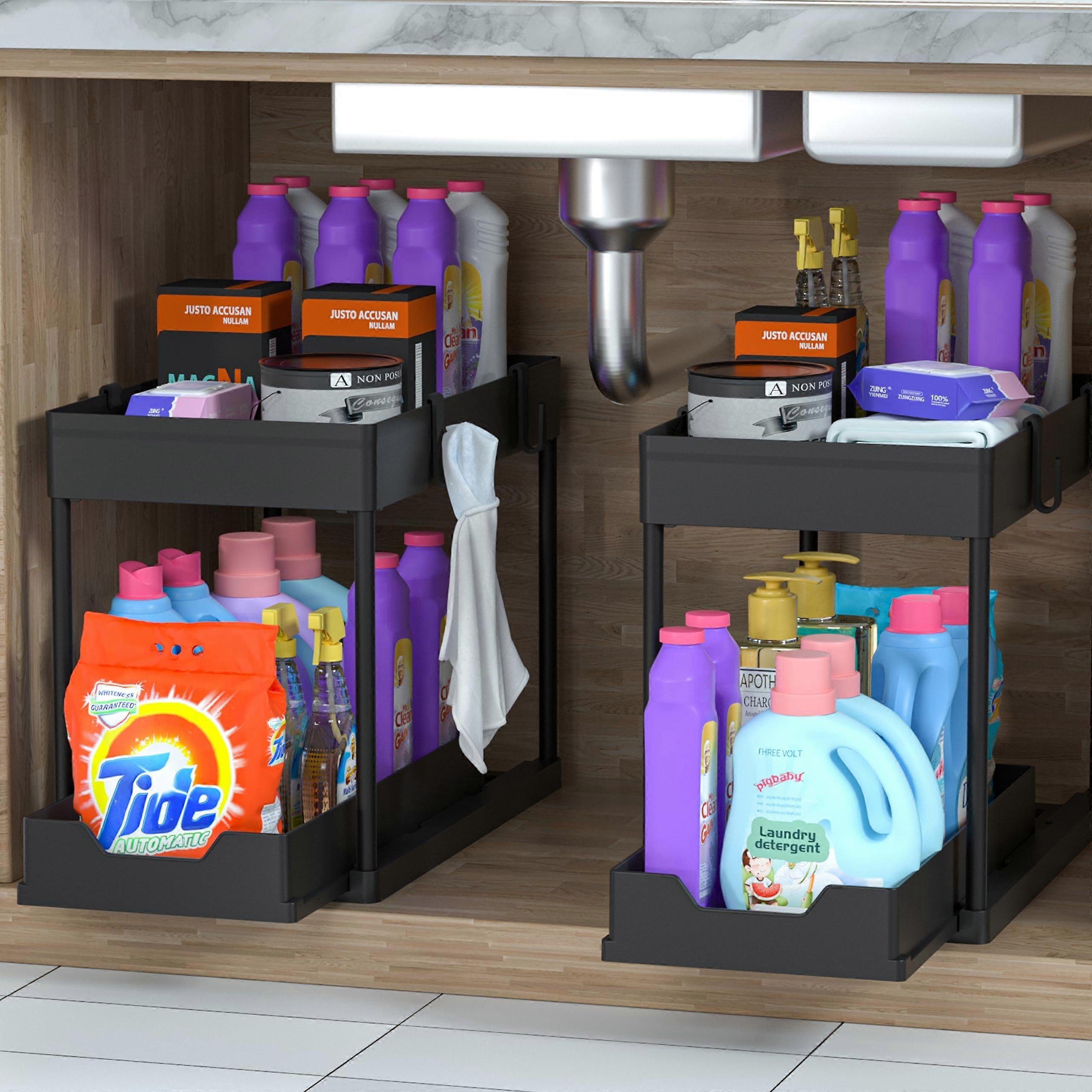 2 Pack Sink Organizers - 2-Layer Bathroom Cabinet Organizer with Sliding Baskets for Multi-Purpose Storage in Kitchen and Bathroom
