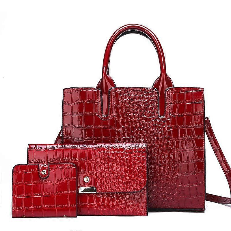 3-in-1 Women Handbag Simple Versatile Crocodile Pattern Large Shoulder Bag